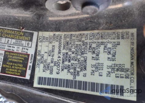 2008 Nissan Frontier Se z USA, uszkodzony, nr VIN 1N6AD06U48C450079